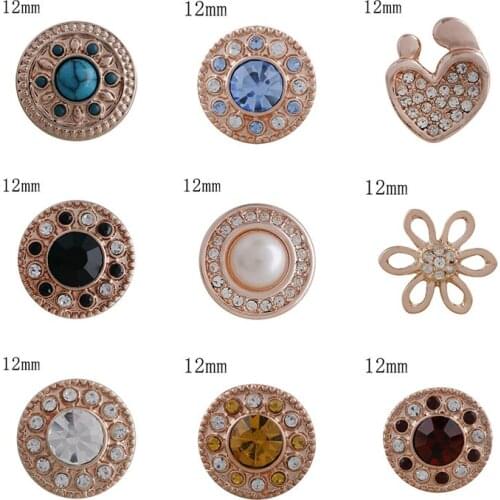 Rose gold Flower 12mm Rhinestone Charms Metal snap button DIY jewelry KS2012
