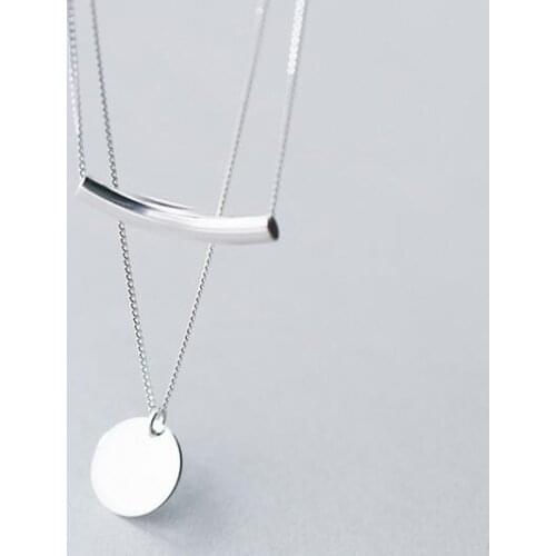 Real. 925 Sterling Silver Jewelry Double Rows Round Coin &Bar Necklace Multi-layers Pendant Choker Womens GTLX1242