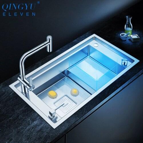 Luxury Stepped Sink 304 Stainless Steel Kitchen Sink 4mm Thickness 220mm Depth Large Size Handmade Brushed Stepped Kitchen Sinks