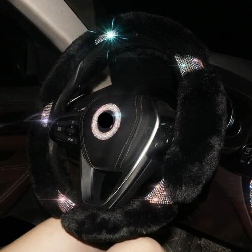 Car Luxurious shine crystal Steering wheel cover Plush warm antiskid steering wheel cover universal diamond car accessories