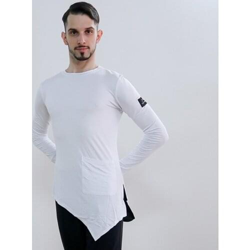 Latin Dance Shirts White Long Sleeve Irregular Top Male Tango Salsa Rumba Cha Cha Samba Dancing Clothes Men Practice Wear DN4015