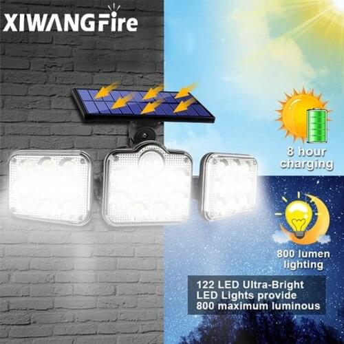 138 led Super Bright Outdoor Solar Lights 3 Head Motion Sensor 270 Wide Angle Illumination Waterproof Remote Control Wall Lamp