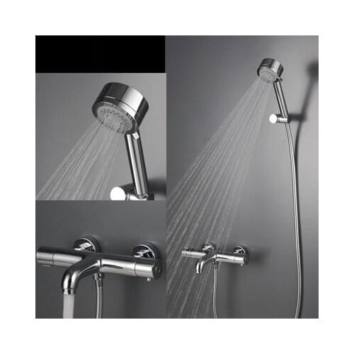 Bathroom Chrome thermostatic Shower Set, Wall Mounted Bath Shower Mixer w/ Handheld Shower Bath Mixer thermostat Chrome Finish