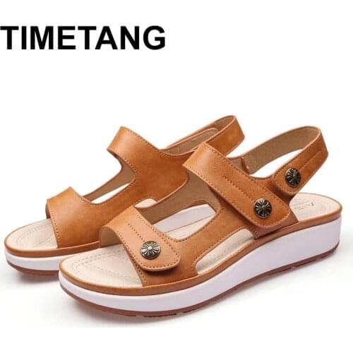 TIMETANG Fashion Womens Shoes 2021 Female Sandal Round Toe Large Size Med Clogs Wedge Luxury Girls Big Medium Open New Beige