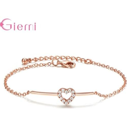 Fast Delivery Genuine 925 Sterling Silver Bracelet Lovely Hollow Heart Shape Pendant White/Rose Gold Color For Selection