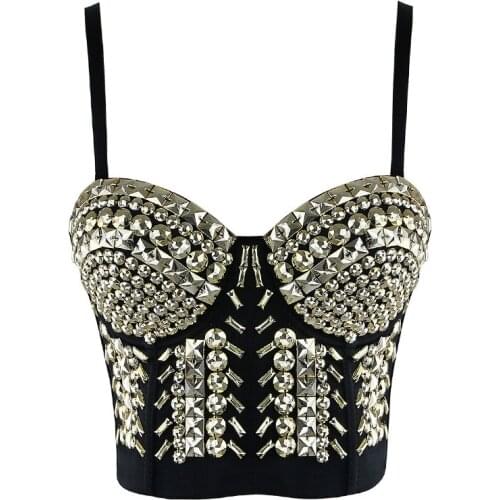 Women Sexy Cropped Corset Bra Gothic Rhinestone Clothing Corsets Tops Wear Out Bustier Punk Party Fashion Costumes S-2XL