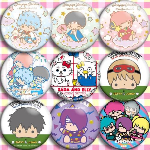 1pc Silver soul anime badge Brooch Kagura Gintoki Hijikata Sougo Pins Icons Backpack Broche
