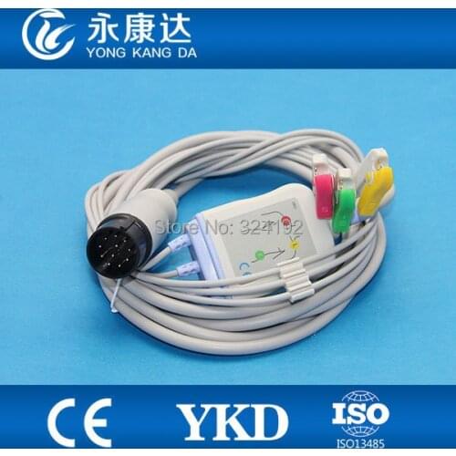 2PCS/One piece three lead ECG cable with leadwire IEC ,Clip for NIHON KOHDEN BC-753V
