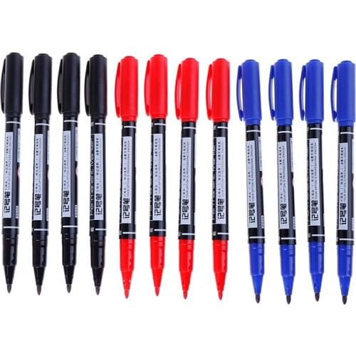 3pcs/pack Twin Tip Permanent Markers, Fine Point, ( Black, Blue, Red ) Ink, 0.5mm-1mm