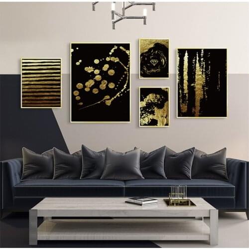 Abstract Geometric Canvas Poster Golden and Black Wall Art Painting Posters and Prints Wall Pictures for Living Room Home Decor