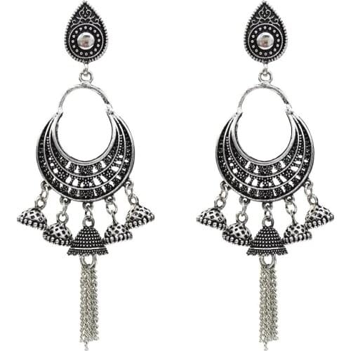 Afghan Women Gold Metal Long Tassel Indian Jhumka Earring Boho Ethnic Big Bells Dangle Earrings Ladies Egypt Gypsy Jewelry