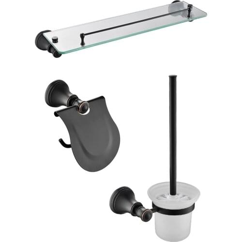 Oil Rubbed Bronze 3-Piece Bathroom Hardware Accessory Set glass shelf paper holder Toilet brush holder