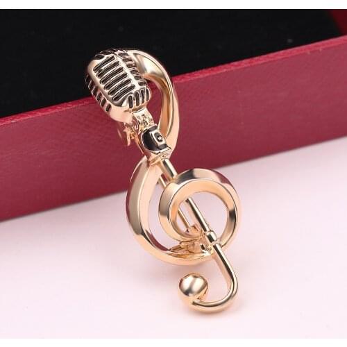 Microphone Music Note Brooches Gold Color Metal Badges Charm Women Men Brooch pins Clothing backpack jewelry Accessories