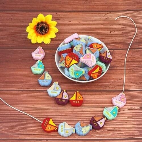 Chenkai 10PCS Baby Silicone Sailboat Beads Teether Cartoon Fidget Toys Nursing Babies accessories newborn health Pacifier