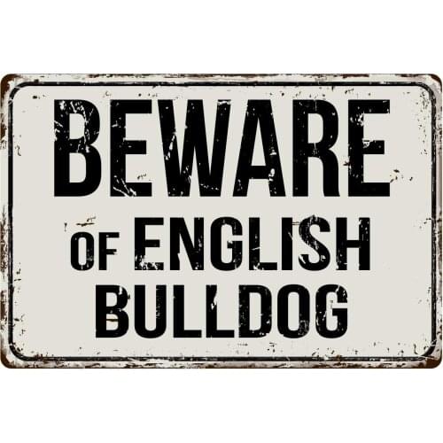 Deerts 84VS Beware of English Bulldog 8 x 12 Vintage Aluminum Retro Metal Sign