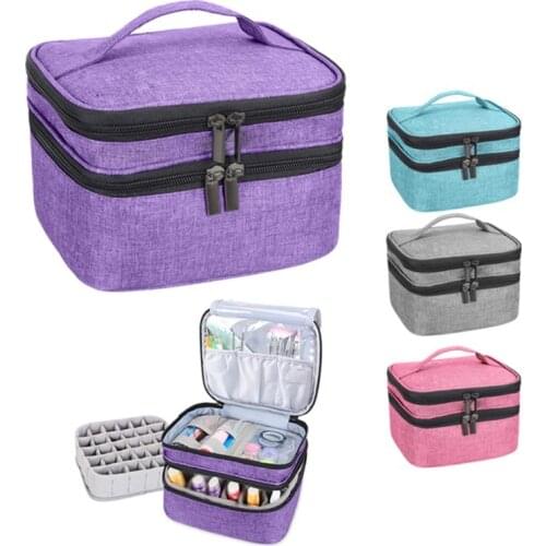Double-Layer Portable Nail Polish Storage Bag Cosmetic Handbag Essential Oil Perfume Lipstick Organizer Holder Travel Carrier