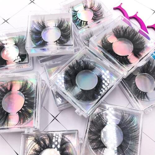 FDshine 25mm Dramatic Long 3D 5D 6D Mink Lashes With Transparent Small Square Boxes Black Soft Band Eyelashes