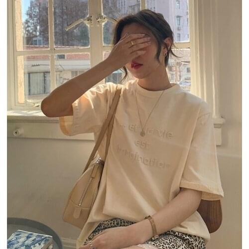 Trend Creative Cotton T-shirt 2021 Summer New Loose Simple 3D Three-dimensional Letter Short Sleeve T-Shirt Female Student Top