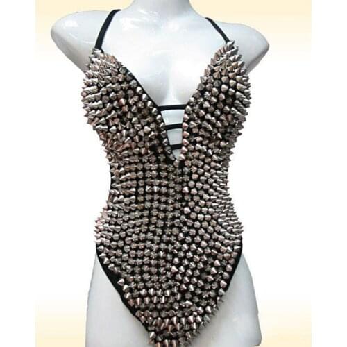 Rivet Personalized One Piece Sexy Bodysuit/bikini Costume Female Singer Ds Womens Clothing Sets Singer Stage Show Wear