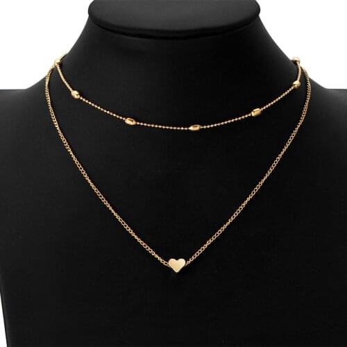 Korean Jewelry Vintage Steampunk Fashion Simple Copper Heart Multi - Layer Clavicle Necklace Wholesale Necklace Women