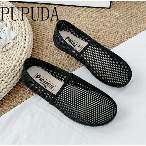 PUPUDA Women Shoes Mesh Flat Shoes Cheap Slip On Lofers Women Comfortable Sneakers Women Breathable Female Shoes