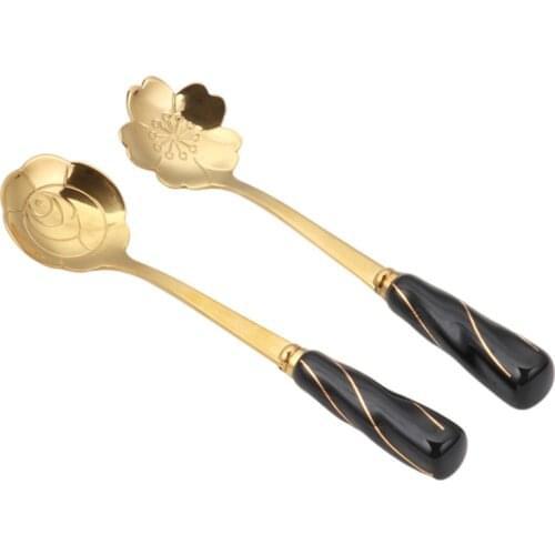 2 PCS/Set Stainless Steel Spoon Cherry Blossoms Tableware Tea Dessert Drink Mixing Milkshake Kitchen Supply Flowers Design