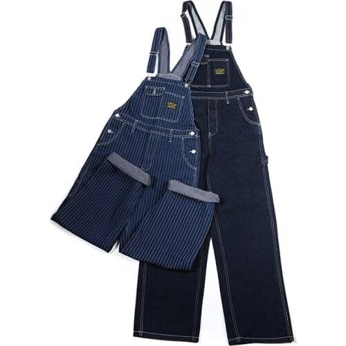 Mcikkny 2021 Men Retro Stripe Denim Bib Overalls Multi Pockets Vintage Jeans Jumpsuits For Male Suspender Pants