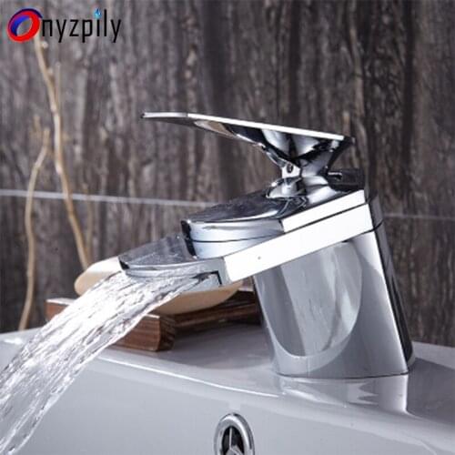 Copper-plated bathroom faucet water bathroom single-hole waterfall basin faucet bathroom hot and cold