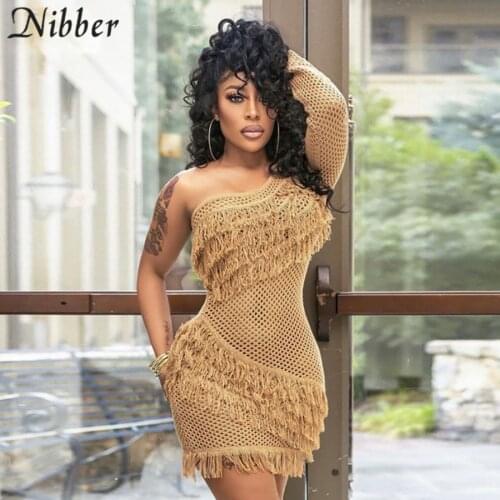 Nibber Fashion Retro Style Mini Knitted Dress Single Sleeve Hollow Tassel Design For Sexy Hot Women Vacation Party Clubwear
