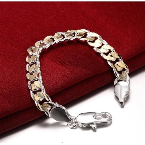 Fashion classic Golden 10MM square chain 925 sterling silver Bracelet for men woman Wedding party Christmas Gift fine Jewelry