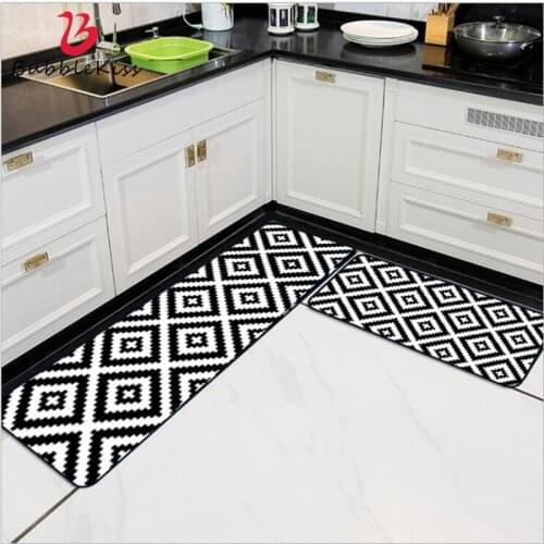 Bubble Kiss 2020 Fashion Modern Black White Floor Mats Simple Geometric Mosaic Diamond Plaid Kitchen Mat Polyester Kitchen Rugs