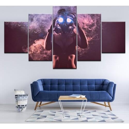 Modular Framed 5 Pcs Modern Wall Beautiful Sexy Girl Smoke diffuse Scenery Painting Art Picture Print Canvas Home Decor Artwork
