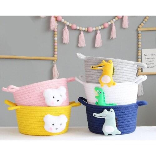 Cartoon Cotto Rope Handmade Woven Storage Basket Dirty Clothes Laundry Basket Kids Toy Office Desktop Sundries Organizer Hamper