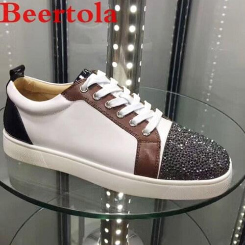 New Sneakers With Crystal Men Mixed Color Street Style Casual Flat Men Round Toe Lace Up Espadrilles Men Luxury Brand Chaussures