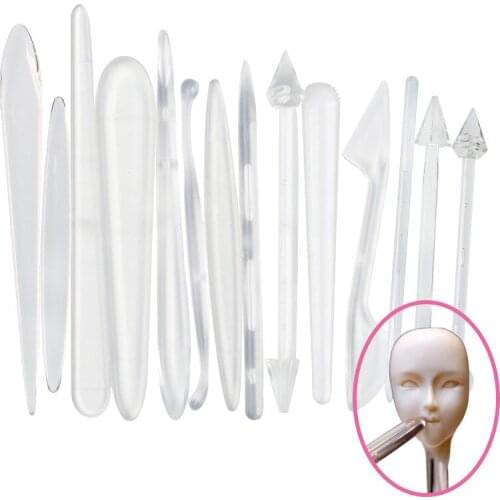 13Pcs Transparent Clay Soft Pottery Cartoon Shaping Tool Set Baking Utensils Fondant Carving Shaping Plastic Knife for Dropship