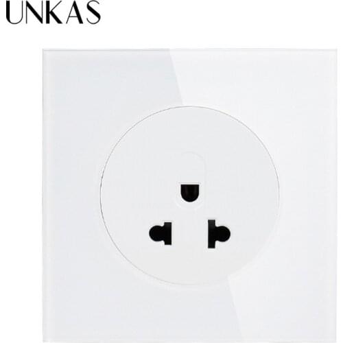 UNKAS 13A US Standard New Arrival Crystal Glass Panel Wall Power Socket Outlet Grounded With Child Protective Lock