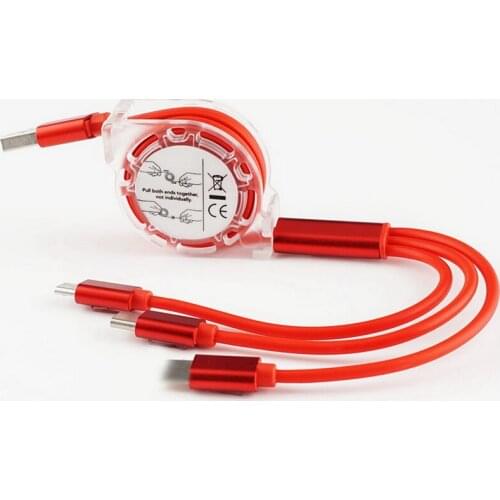 Wholesale/100pcs 1 drag 3 telescopic data line for Apple Android TYPE-C three-in-one charging line multi-function fast charge