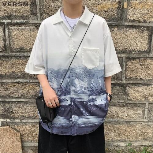 VERSMA Korean Harajuku Retro Print Oversized Shirts Men 5XL Japanese Vintage Tropical Hawaiian Shirts Women Blouse Dropshipping