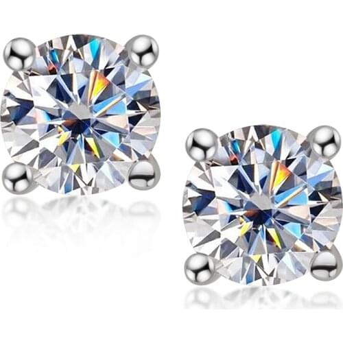 ANZIW Real D color Moissanite Stud Earrings 925 Sterling Silver Round 3.0/4.0/5.0MM Four Claw Simple Earring for Women Jewelry