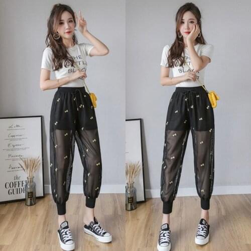 Mesh Anti-Mosquito Pants Womens Summer Wide Leg Thin Loose Casual Adult Ice Silk Harem Cropped Sunscreen Pants