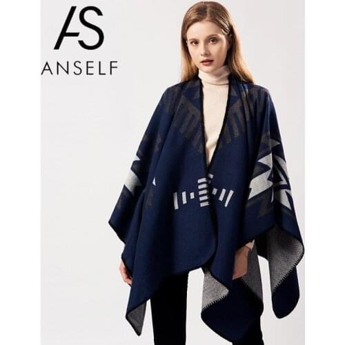 ANSELF Women Knitted Shawl Poncho 2019 Autumn Winter Vintage Shawls and Wraps Faux Cashmere Geometric Open Front Warm Cape Lady