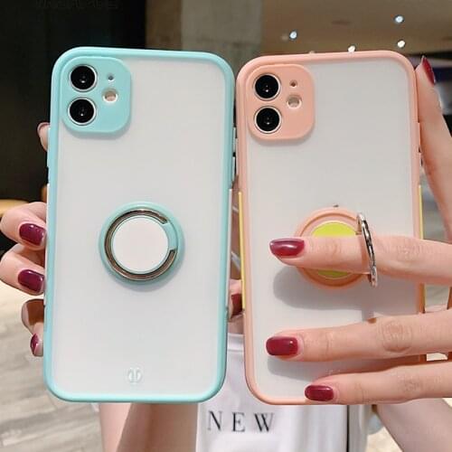 Silicone Bumper Case With Ring Holder For iPhone X XR XS 11 12 mini Pro Max 7 8 Plus SE 2020 Adsorption Matte Phone Cover