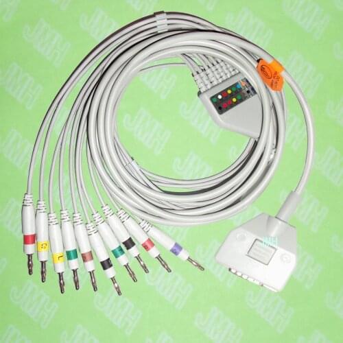 Compatible with Fukuda ME KP-500 EKG 10 lead,One-piece ECG cable and leadwires,15PIN,4.0 Banana,IEC or AHA
