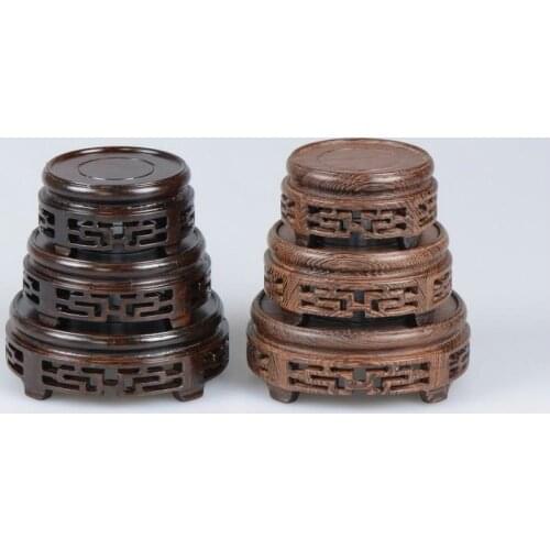 Wenge and ebony fret pattern wooden base teapot stone bonsai antique vase circular base support
