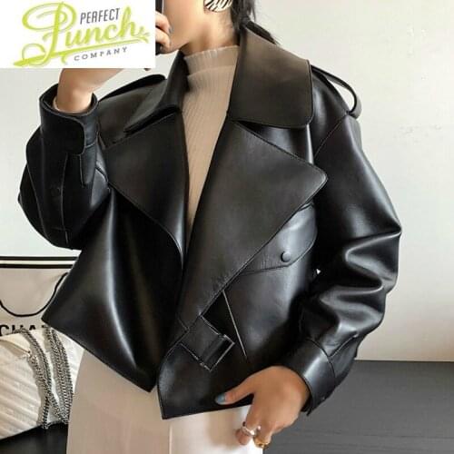 Women Cute Spring Jacket Autumn Sheepskin Genuine Leather Coat Korean Motocycle Jackets Streetwear Chaqueta Mujer YY648