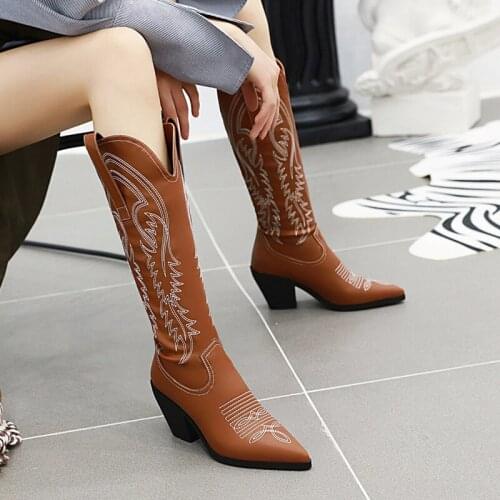 AIWEIYi New Fashion Pointy Toe Runway Boots Women Knee High Boots Slip On Strange High Heels Ladies Chelsea Boots Botas Mujer