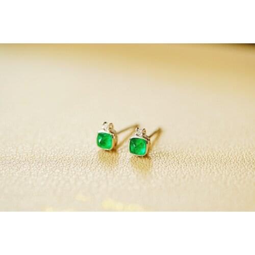 Solid 18k Gold 0.42ct Nature Emerald Gemstones Studs Earrings for Women Fine Jewelry Birthday Presents