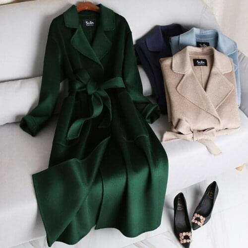 Water ripple Double-sided Real Cashmere Coat Women Real Wool Coat Winter Korean Long Coat Female Jacket Outerwear High Quality