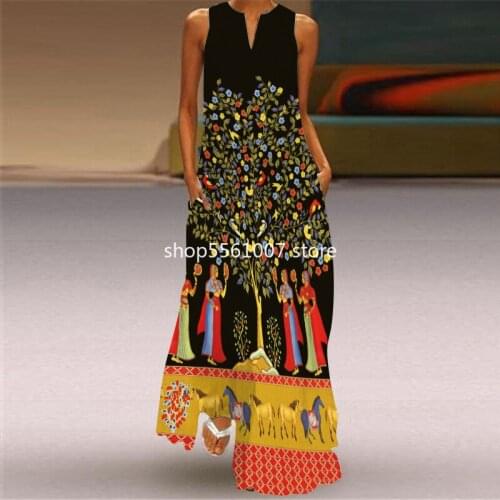 2021 Summer Sexy Fashion Style Women Sleeveless V-neck Polyester Plus Size Long Dress Woman Dress S-5XL