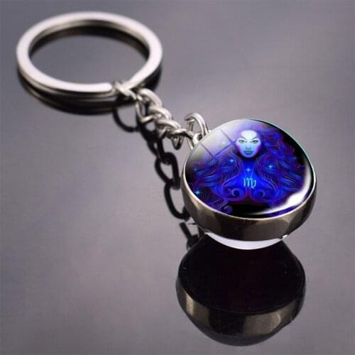 100pcs/lot fedex fast creative style unisex 12 zodiac glass ball keychain female male double size animal ball key ring (good)